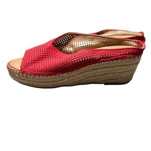 Franco Sarto Women's Red Perforated Espadrille Wedge Sandals - Size 6M